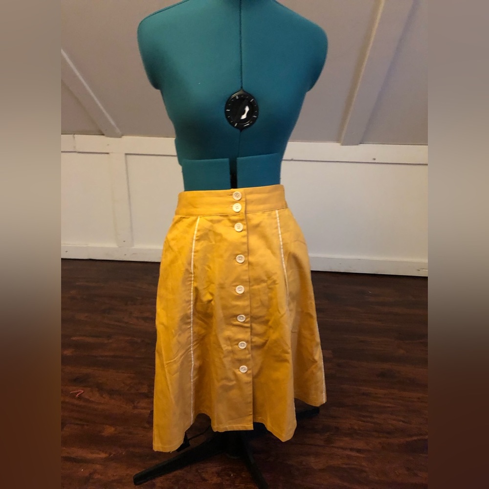 Mustard Yellow ModCloth A-Line Button Down Skirt with Pockets, M